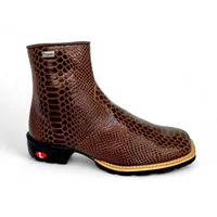 Bota Texana De Couro Bovino Imitação de Cobra Marrom - Cano Curto Zíper, Bico Quadrado - Solado Flex Comfort | Reizinho - imagem 2