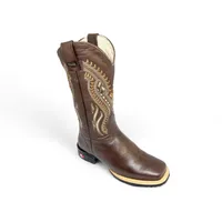Bota Texana De Couro Bovino Marrom - Cano Alto, Bico Quadrado - Solado Flex Comfort | Reizinho Botas - imagem 1