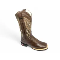 Bota Texana De Couro Bovino Marrom - Cano Alto, Bico Quadrado - Solado Flex Comfort | Reizinho Botas - imagem 5