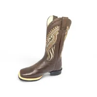 Bota Texana De Couro Bovino Marrom - Cano Alto, Bico Quadrado - Solado Flex Comfort | Reizinho Botas - imagem 2
