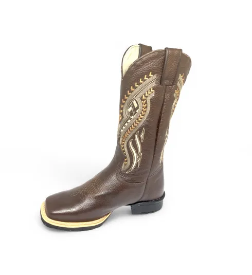 Bota Texana De Couro Bovino Marrom - Cano Alto, Bico Quadrado - Solado Flex Comfort | Reizinho Botas