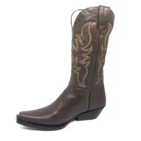 Bota Texana de Couro Bovino Marrom Café - Cano Alto, Bico Fino Quadradinho - Solado de Couro Artesanal | Reizinho Botas - imagem 2