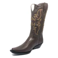 Bota Texana de Couro Bovino Marrom Café - Cano Alto, Bico Fino Quadradinho - Solado de Couro Artesanal | Reizinho Botas - imagem 4