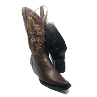 Bota Texana de Couro Bovino Marrom Café - Cano Alto, Bico Fino Quadradinho - Solado de Couro Artesanal | Reizinho Botas - imagem 1