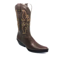 Bota Texana de Couro Bovino Marrom Café - Cano Alto, Bico Fino Quadradinho - Solado de Couro Artesanal | Reizinho Botas - imagem 6