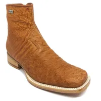 BOTA DE BARRIGA DE AVESTRUZ CONHAQUE - CANO CURTO, BICO QUADRADO, ​SOLADO DE COURO ARTESANAL - imagem 6