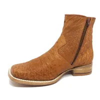 BOTA DE BARRIGA DE AVESTRUZ CONHAQUE - CANO CURTO, BICO QUADRADO, ​SOLADO DE COURO ARTESANAL - imagem 5