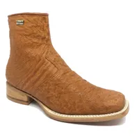 BOTA DE BARRIGA DE AVESTRUZ CONHAQUE - CANO CURTO, BICO QUADRADO, ​SOLADO DE COURO ARTESANAL - imagem 1