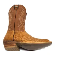 BOTA DE BARRIGA DE AVESTRUZ CONHAQUE - CANO ALTO, BICO QUADRADINHO, SOLADO DE COURO ARTESANAL - imagem 3