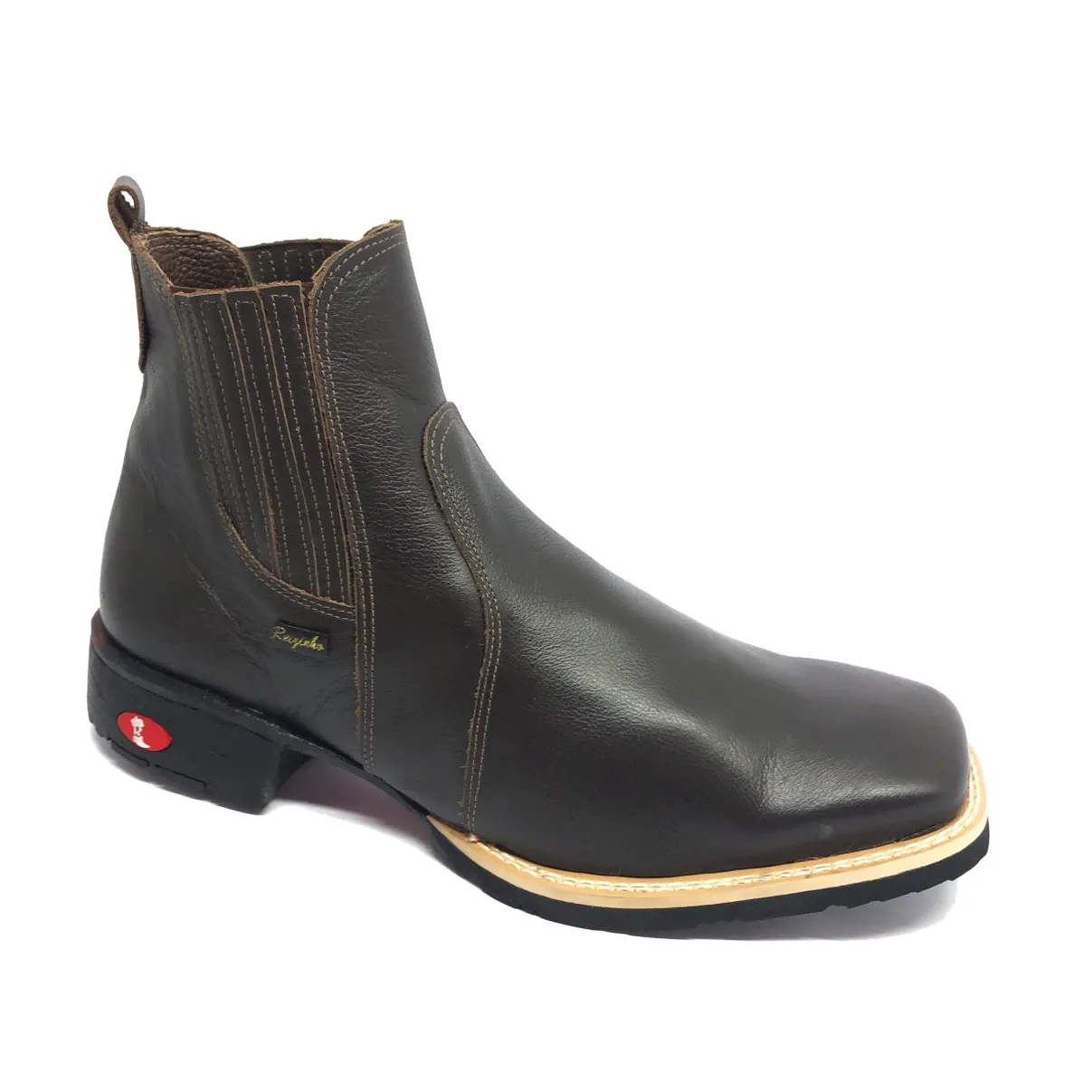 Bota Texana De Couro Bovino Marrom Café - Cano Curto Elástico, Bico Quadrado - Solado Flex Comfort