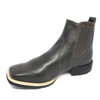 Bota Texana De Couro Bovino Marrom Café - Cano Curto Elástico, Bico Quadrado - Solado Flex Comfort - imagem 4