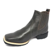 Bota Texana De Couro Bovino Marrom Café - Cano Curto Elástico, Bico Quadrado - Solado Flex Comfort - imagem 4