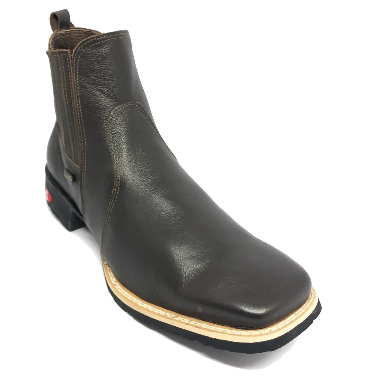 Bota Texana De Couro Bovino Marrom Café - Cano Curto Elástico, Bico Quadrado - Solado Flex Comfort