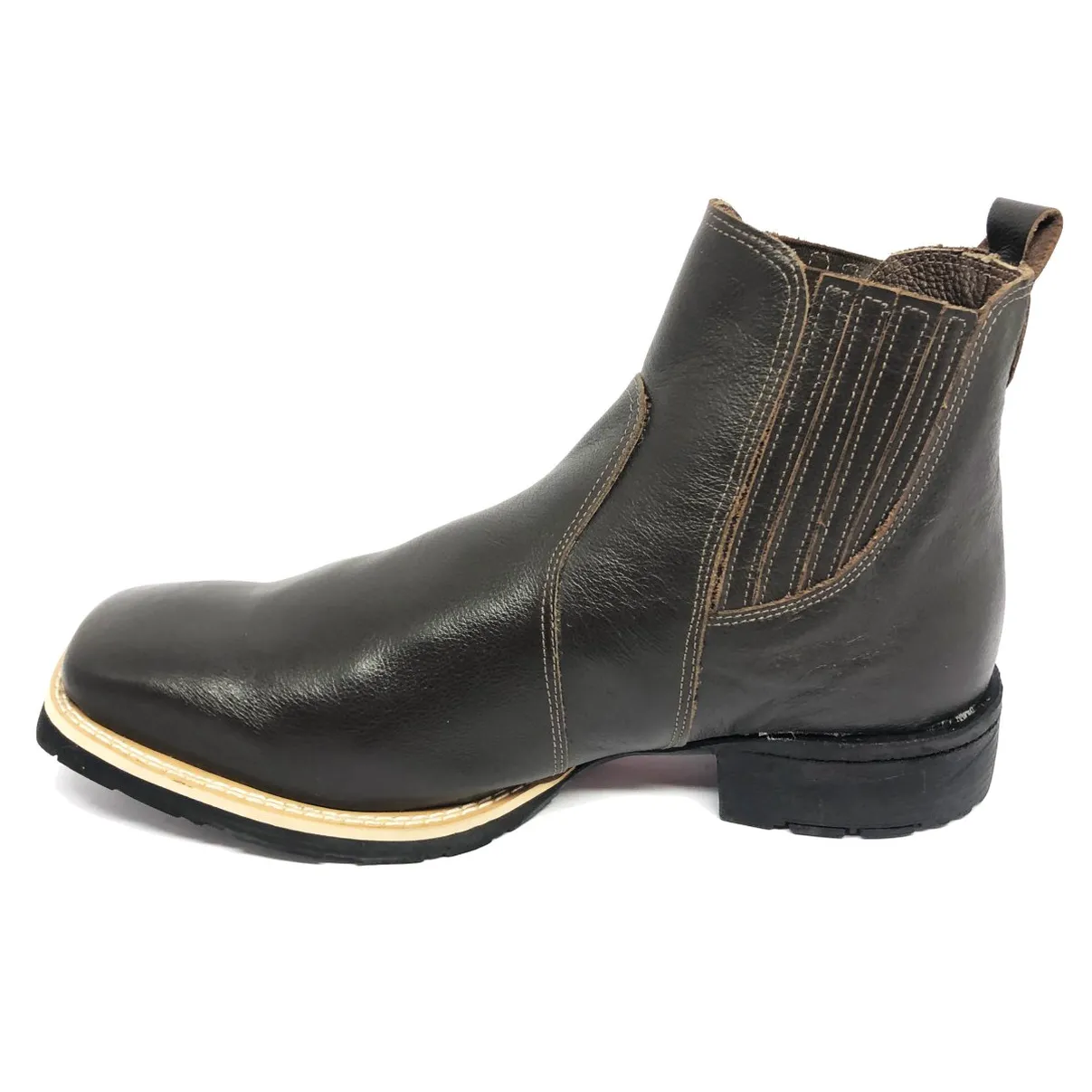 Bota Texana De Couro Bovino Marrom Café - Cano Curto Elástico, Bico Quadrado - Solado Flex Comfort