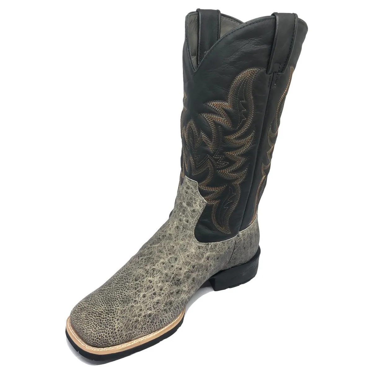 Bota de Barriga de Avestruz Ice Gray - Cano Alto, Bico Quadrado, Solado Flex Comfort