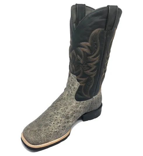 Bota de Barriga de Avestruz Ice Gray - Cano Alto, Bico Quadrado, Solado Flex Comfort