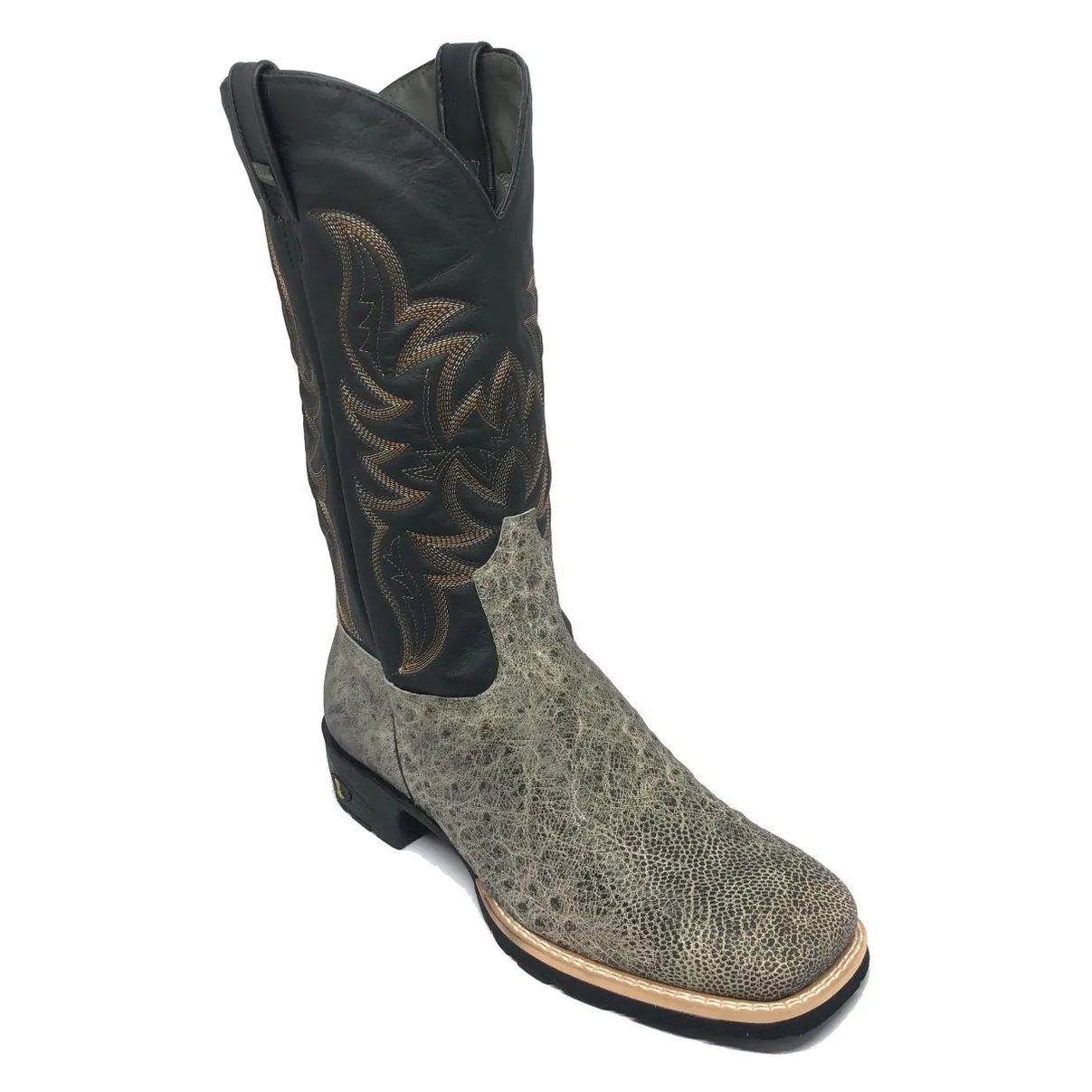 Bota de Barriga de Avestruz Ice Gray - Cano Alto, Bico Quadrado, Solado Flex Comfort