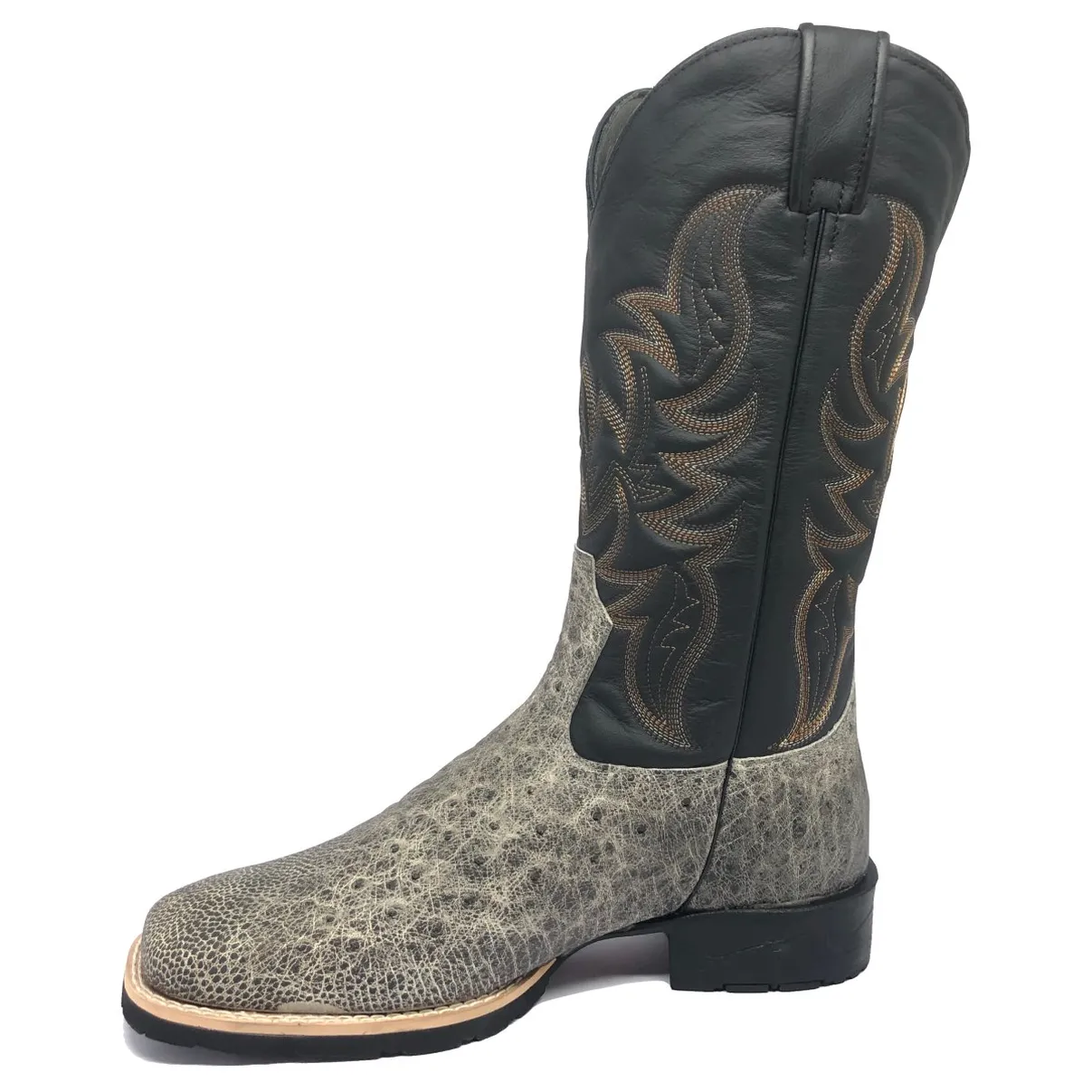 Bota de Barriga de Avestruz Ice Gray - Cano Alto, Bico Quadrado, Solado Flex Comfort