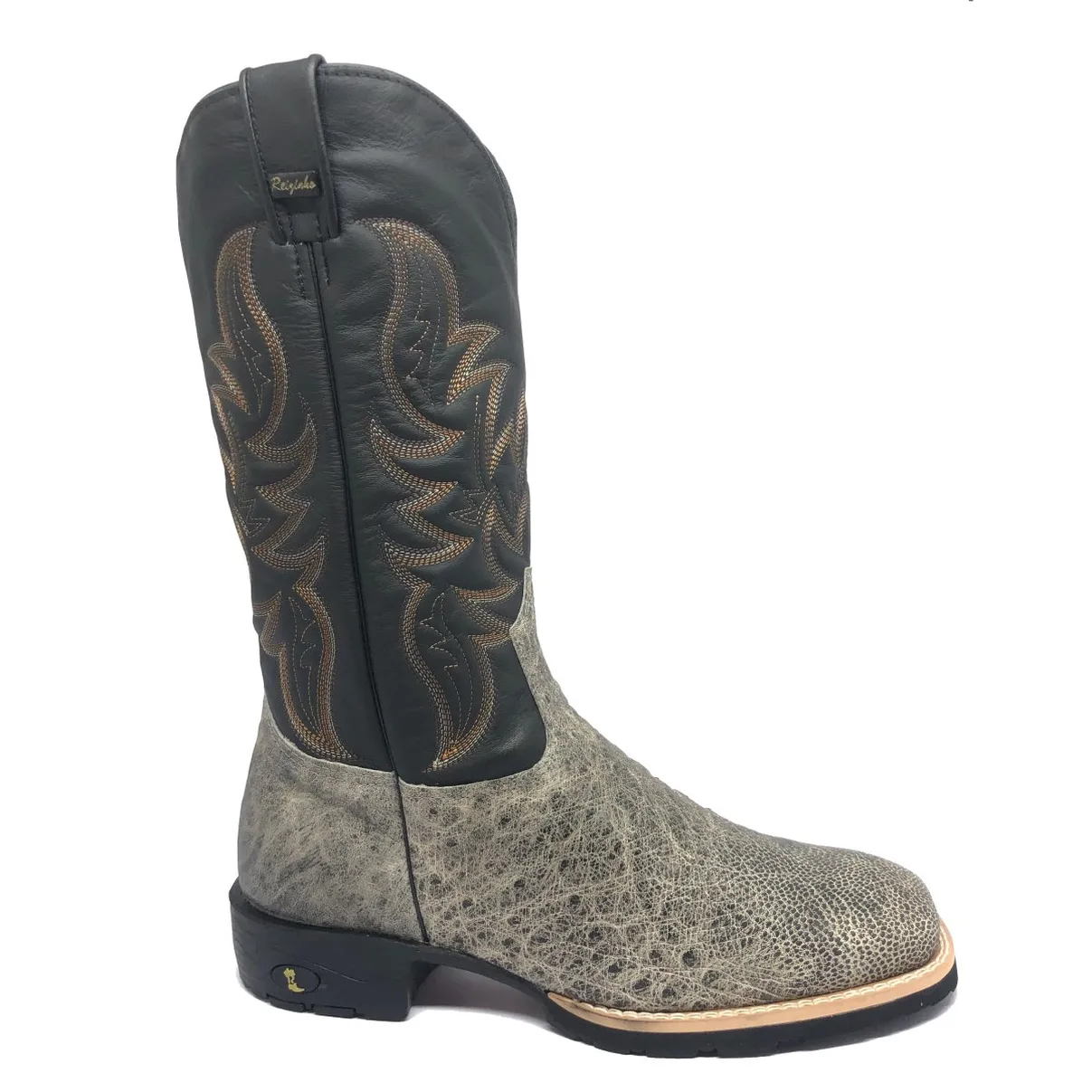 Bota de Barriga de Avestruz Ice Gray - Cano Alto, Bico Quadrado, Solado Flex Comfort