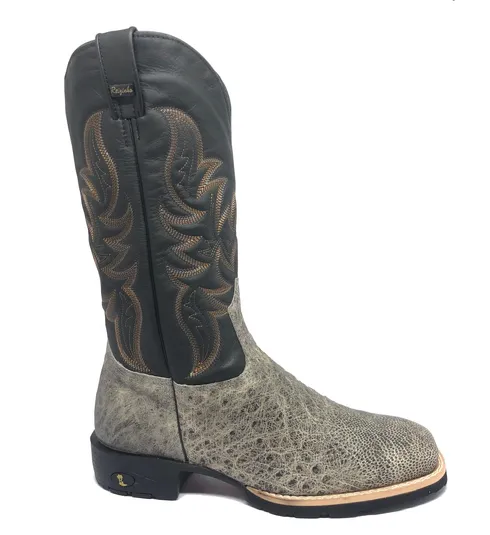 Bota de Barriga de Avestruz Ice Gray - Cano Alto, Bico Quadrado, Solado Flex Comfort