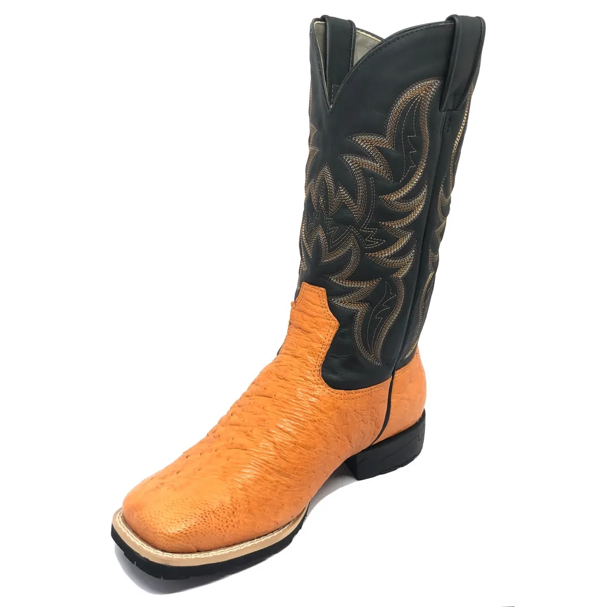 Bota de Barriga de Avestruz Laranja - Cano Alto, Bico Quadrado, Solado Flex Comfort