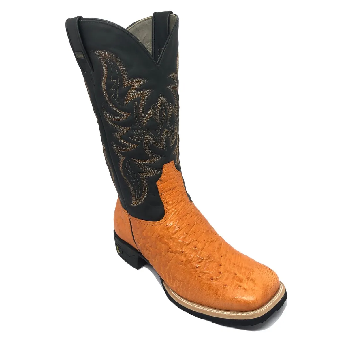 Bota de Barriga de Avestruz Laranja - Cano Alto, Bico Quadrado, Solado Flex Comfort