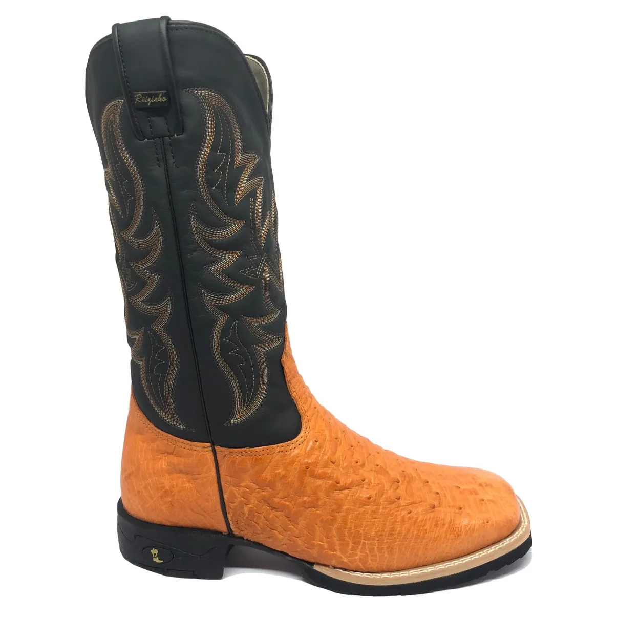 Bota de Barriga de Avestruz Laranja - Cano Alto, Bico Quadrado, Solado Flex Comfort