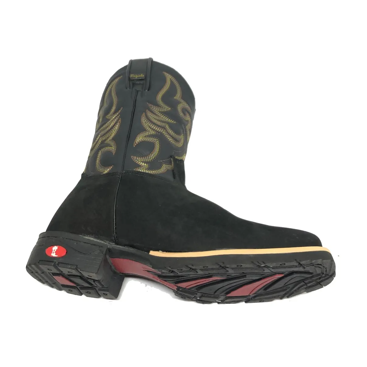 Bota Texana De Couro Bovino Bufalado Preto - Cano Médio, Bico Quadrado - Solado Flex Comfort