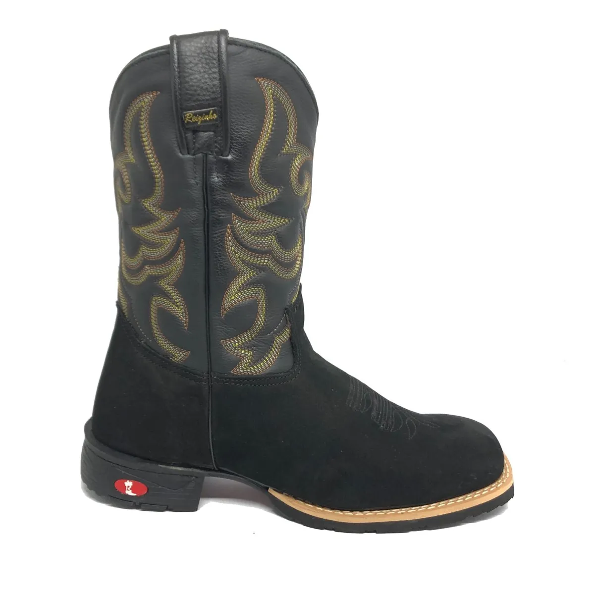 Bota Texana De Couro Bovino Bufalado Preto - Cano Médio, Bico Quadrado - Solado Flex Comfort