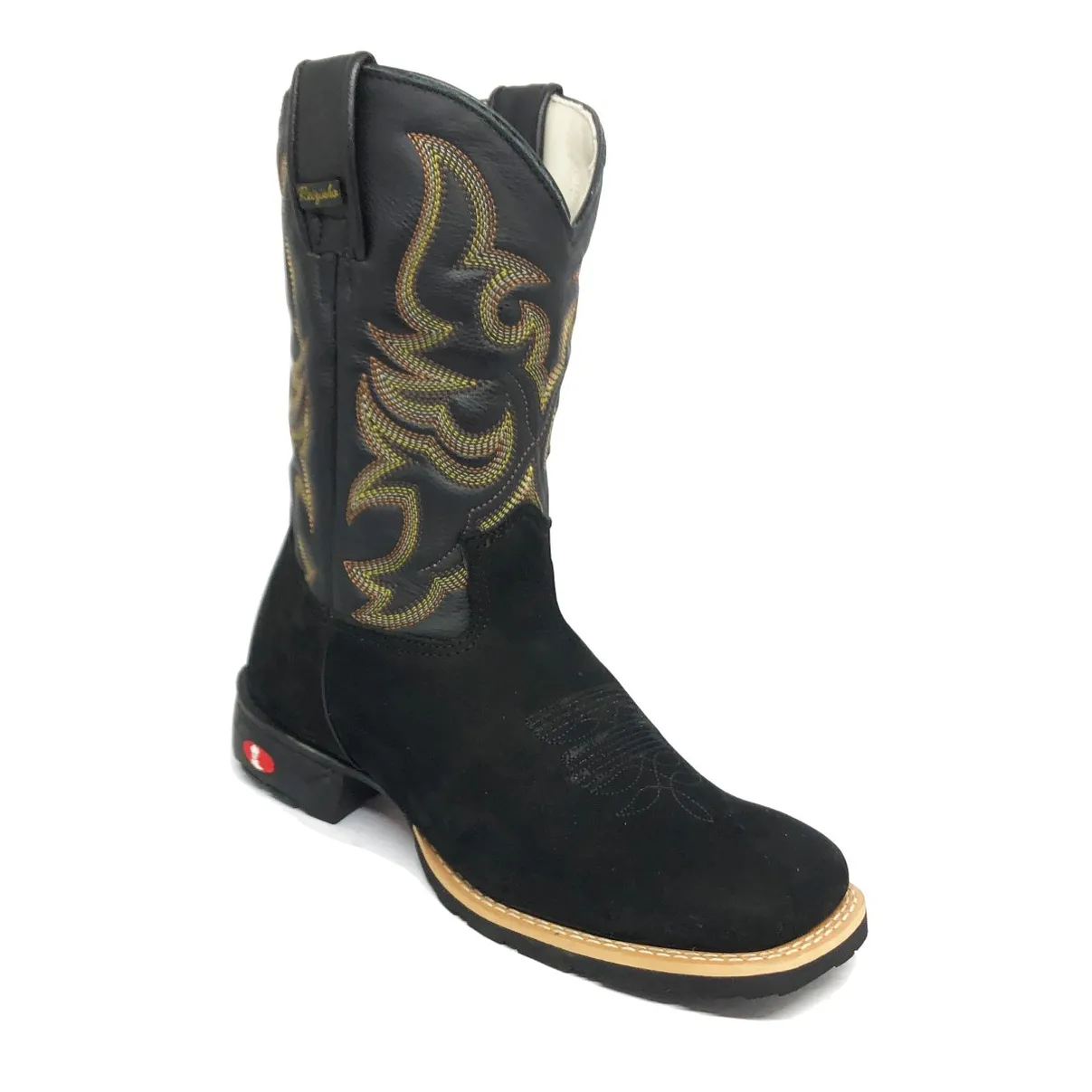 Bota Texana De Couro Bovino Bufalado Preto - Cano Médio, Bico Quadrado - Solado Flex Comfort