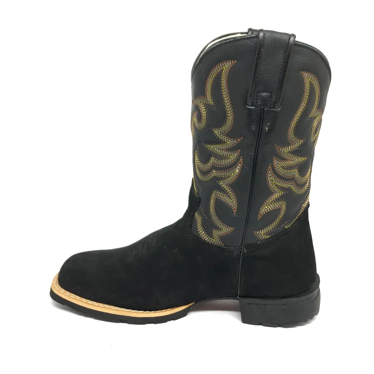 Bota Texana De Couro Bovino Bufalado Preto - Cano Médio, Bico Quadrado - Solado Flex Comfort