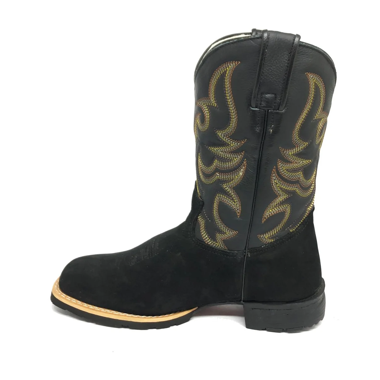 Bota Texana De Couro Bovino Bufalado Preto - Cano Médio, Bico Quadrado - Solado Flex Comfort