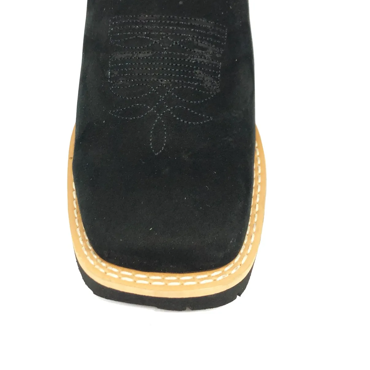 Bota Texana De Couro Bovino Bufalado Preto - Cano Médio, Bico Quadrado - Solado Flex Comfort