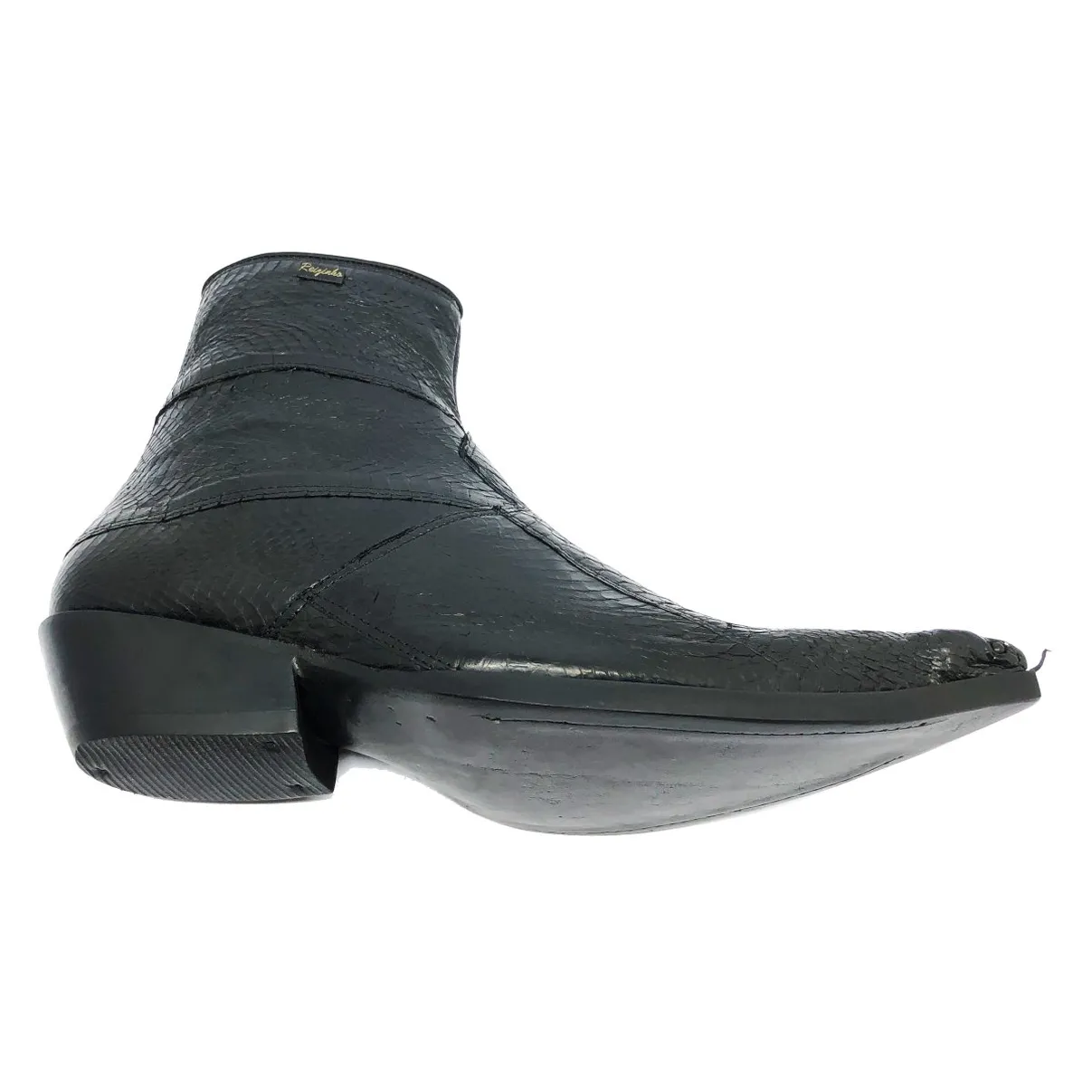 Bota de Cobra Naja Preta com Cabeça - CANO CURTO, BICO FINO, ​SOLADO DE COURO ARTESANAL