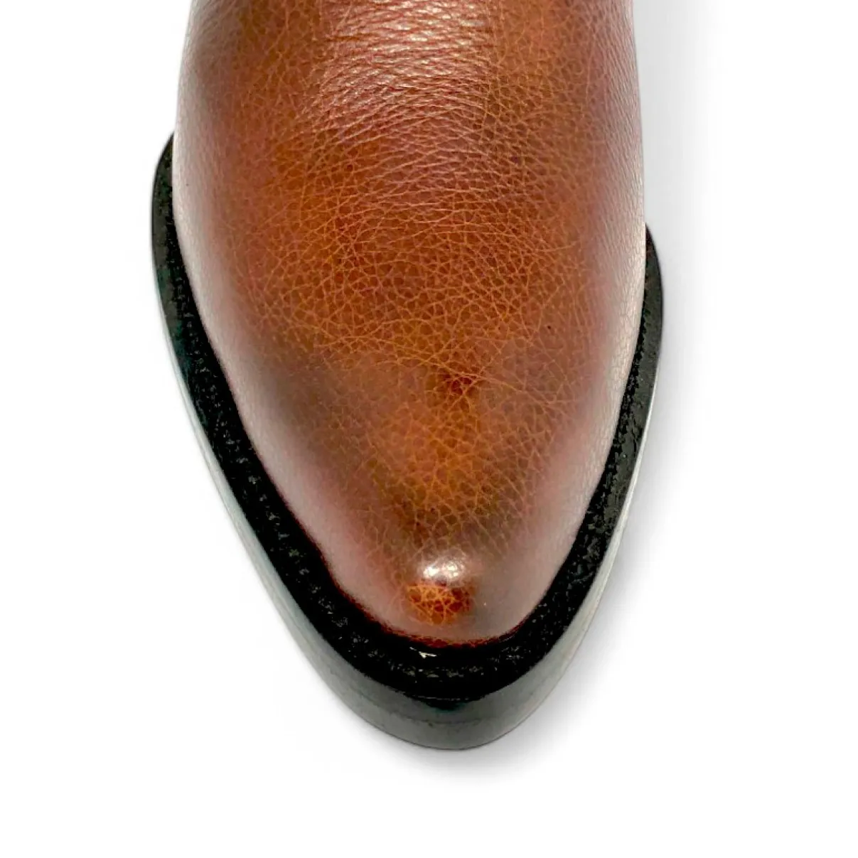 Bota Texana De Couro Bovino Marrom Castanho - Cano Curto Zíper, Bico Fino Arredondado - Solado de Couro Artesanal | Reiz