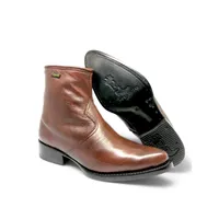 Bota Texana De Couro Bovino Marrom Castanho - Cano Curto Zíper, Bico Fino Arredondado - Solado de Couro Artesanal | Reiz - imagem 1