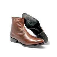 Bota Texana De Couro Bovino Marrom Castanho - Cano Curto Zíper, Bico Fino Arredondado - Solado de Couro Artesanal | Reiz - imagem 1