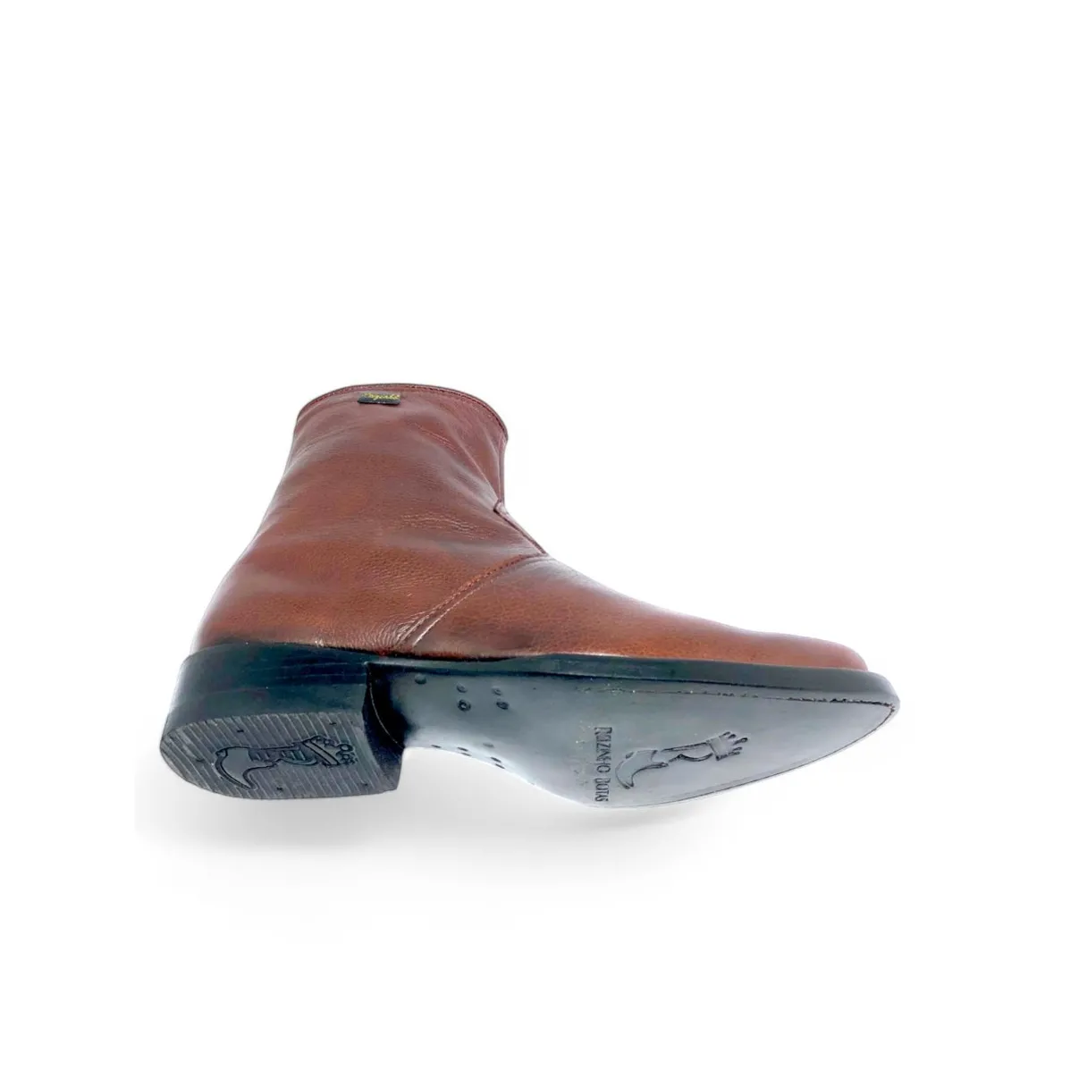 Bota Texana De Couro Bovino Marrom Castanho - Cano Curto Zíper, Bico Fino Arredondado - Solado de Couro Artesanal | Reiz