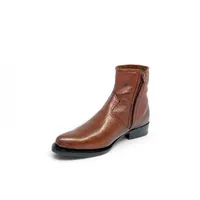 Bota Texana De Couro Bovino Marrom Castanho - Cano Curto Zíper, Bico Fino Arredondado - Solado de Couro Artesanal | Reiz - imagem 4