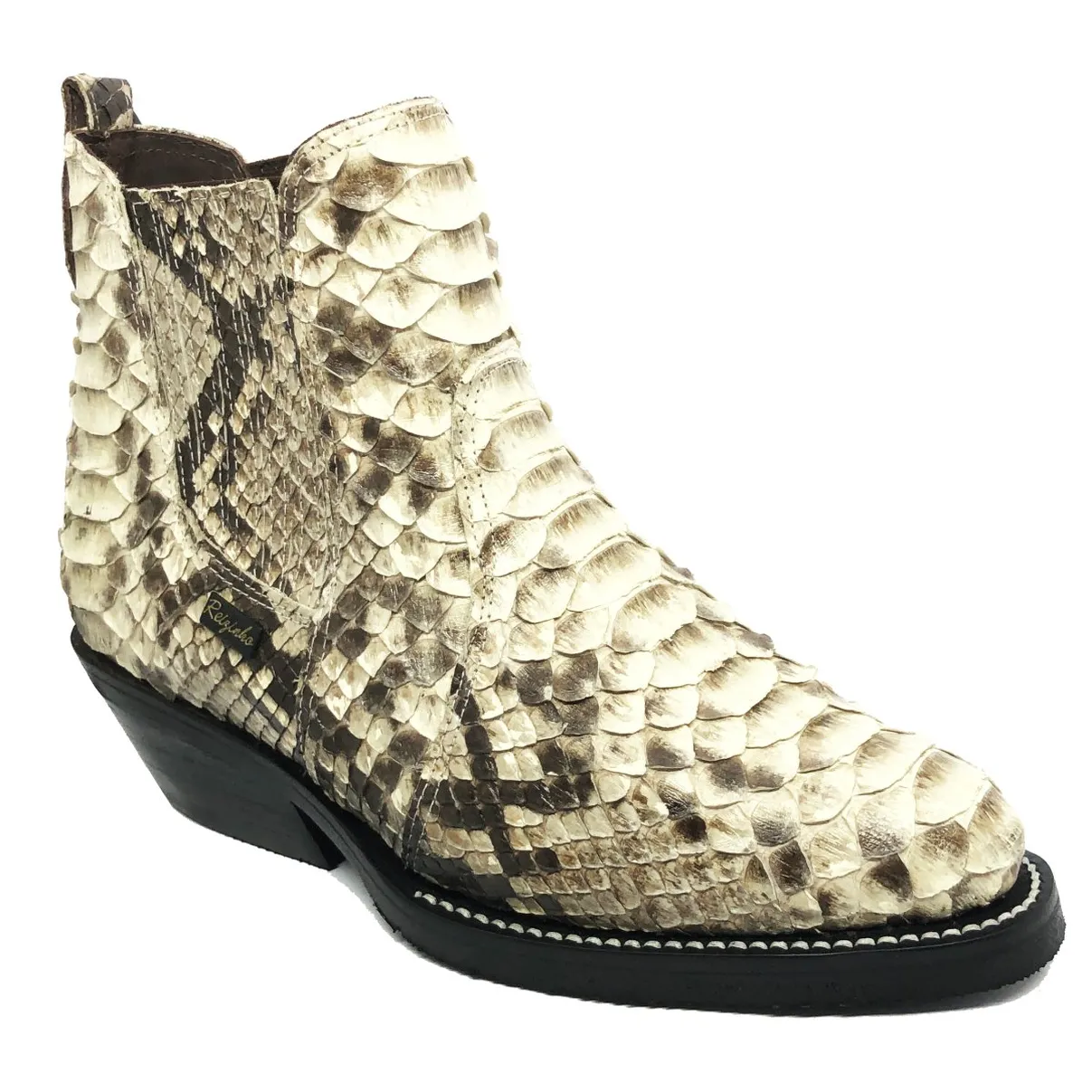 Bota de Cobra Python Natural - Cano Curto, Bico Fino Arredondado, Solado X-Flex Artesanal