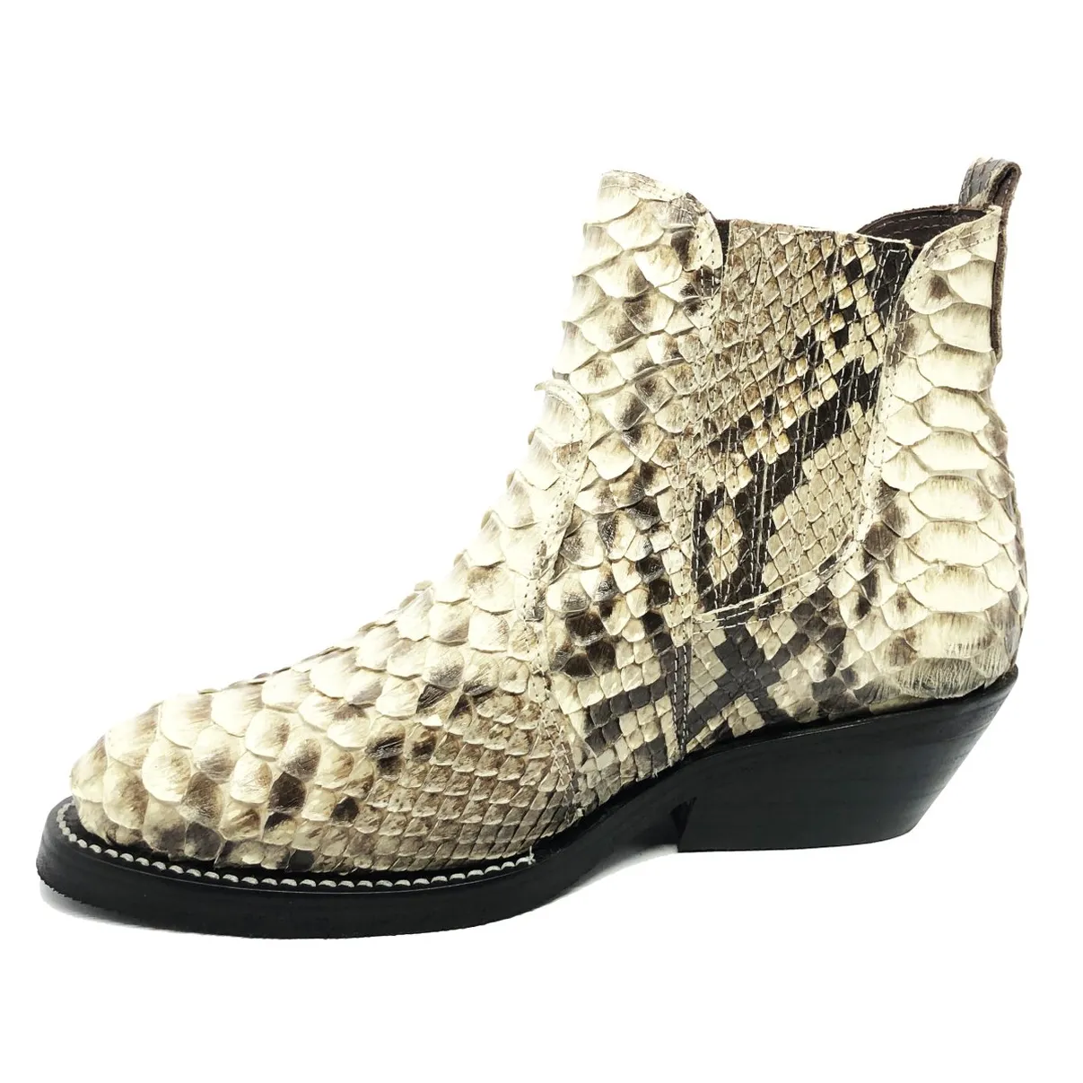 Bota de Cobra Python Natural - Cano Curto, Bico Fino Arredondado, Solado X-Flex Artesanal