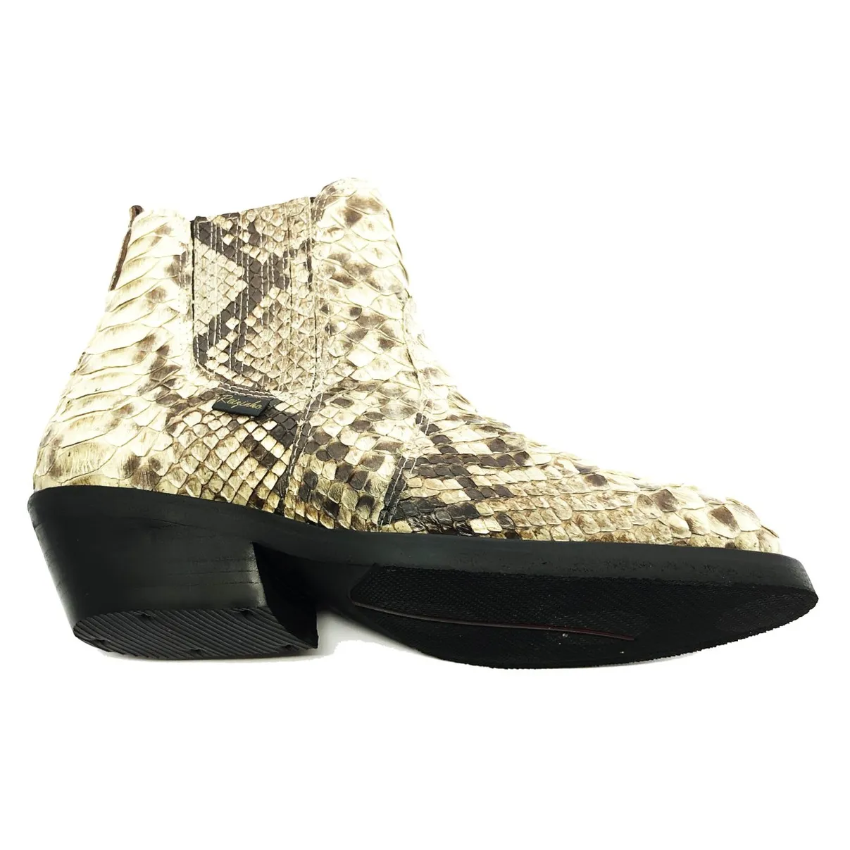 Bota de Cobra Python Natural - Cano Curto, Bico Fino Arredondado, Solado X-Flex Artesanal