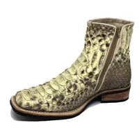 Bota de Cobra Python Natural - Cano Curto, Bico Quadrado, Solado X-Flex Artesanal - imagem 6