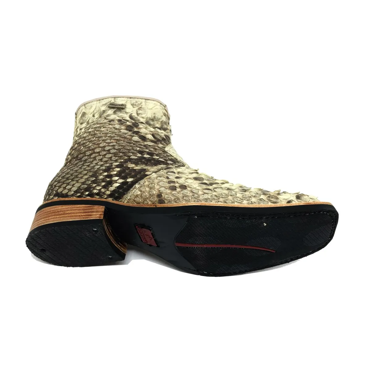 Bota de Cobra Python Natural - Cano Curto, Bico Quadrado, Solado X-Flex Artesanal