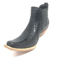 Bota de Cobra Python Preta - Cano Curto, Bico Fino Quadradinho, Solado de Couro Artesanal - imagem 2