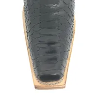 Bota de Cobra Python Preta - Cano Curto, Bico Fino Quadradinho, Solado de Couro Artesanal - imagem 4