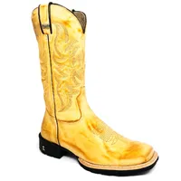 Bota De Couro Bovino Bufalada Amarelo Látego Burned - Cano Alto, Bico Quadrado, Solado Flex Comfort - imagem 4