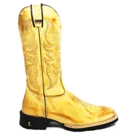 Bota De Couro Bovino Bufalada Amarelo Látego Burned - Cano Alto, Bico Quadrado, Solado Flex Comfort - imagem 1