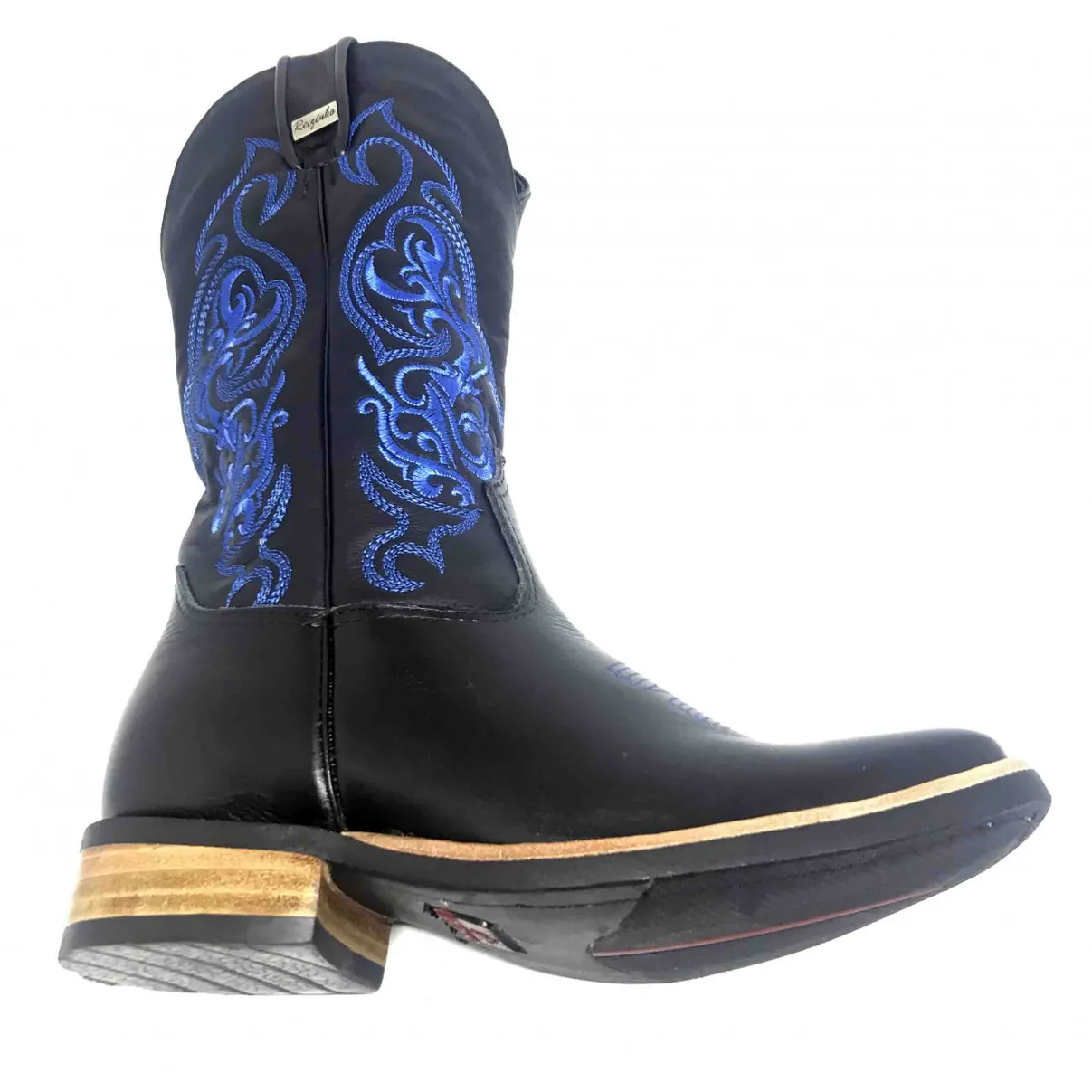 Bota de Couro Bovino Black Night Blue - Cano Alto, Bico , SOLADO X-FLEX ARTESANAL
