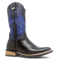 Bota de Couro Bovino Black Night Blue - Cano Alto, Bico Quadrado, ​SOLADO X-FLEX ARTESANAL - imagem 1